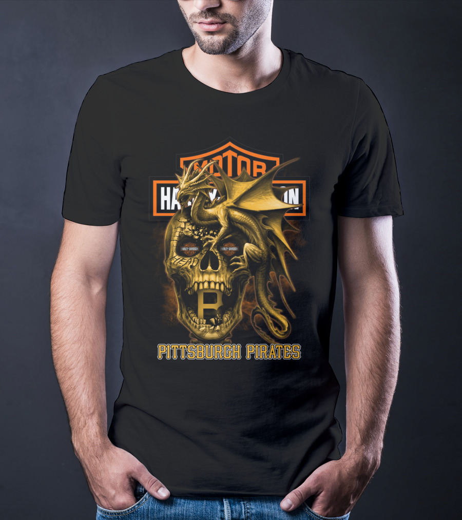 Pittsburgh Pirates Motorcycle Skull Dragon T-Shirt
