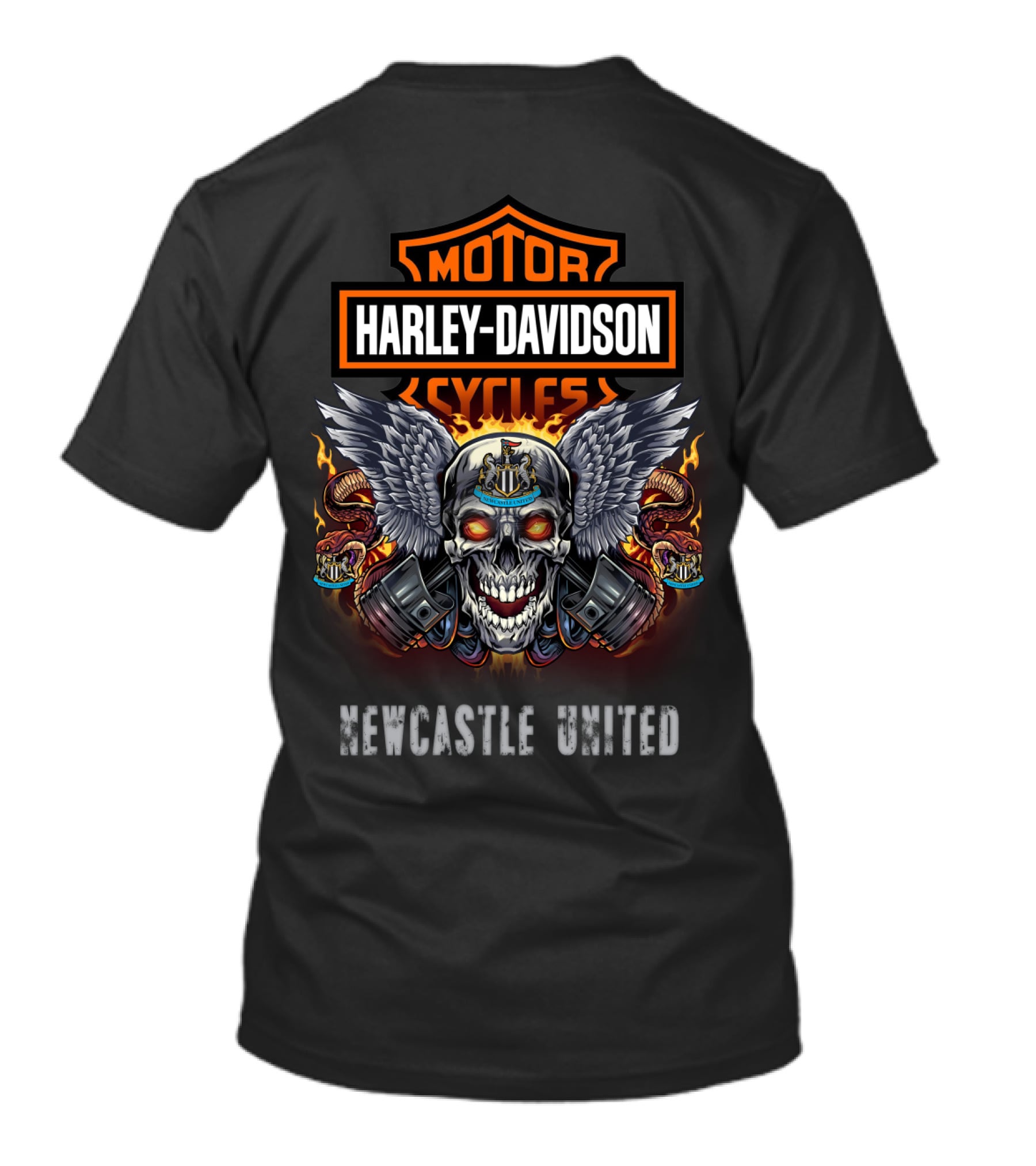 Harley Davidson Cycles Motor Newcastle United Skull Wings Flames Snakes T-Shirt