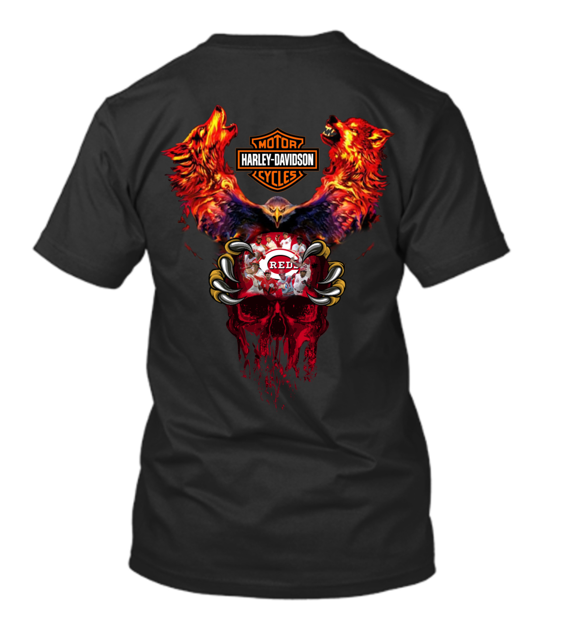 Harley Davidson Motorcycles Mlb Cincinnati Reds Wolf Skull T-Shirt