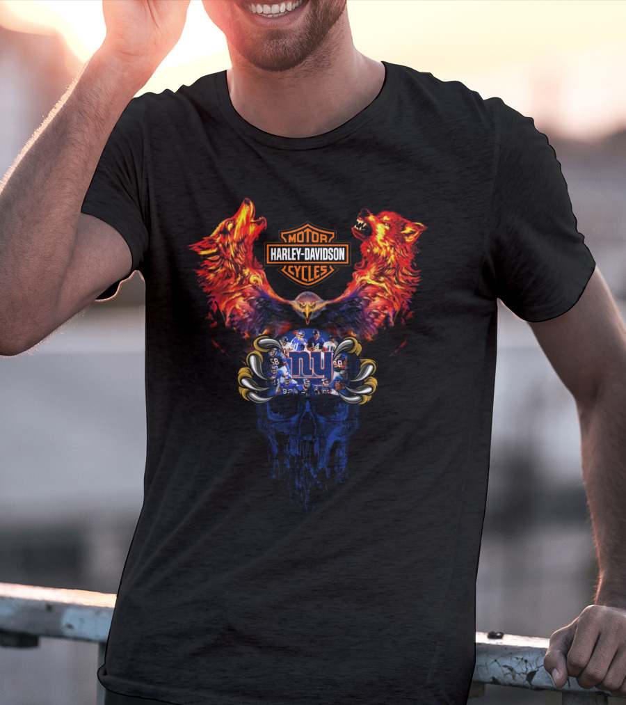 Harley Davidson Motorcycles New York Giants Skull Wolves T-Shirt