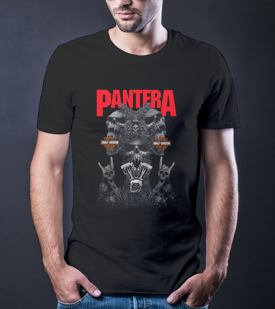 Pantera Harley Davidson Skulls And Engine Art T-Shirt