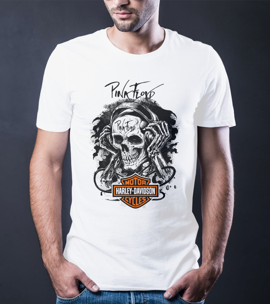 Pink Floyd Harley Davidson Skull With Headphones T-Shirt