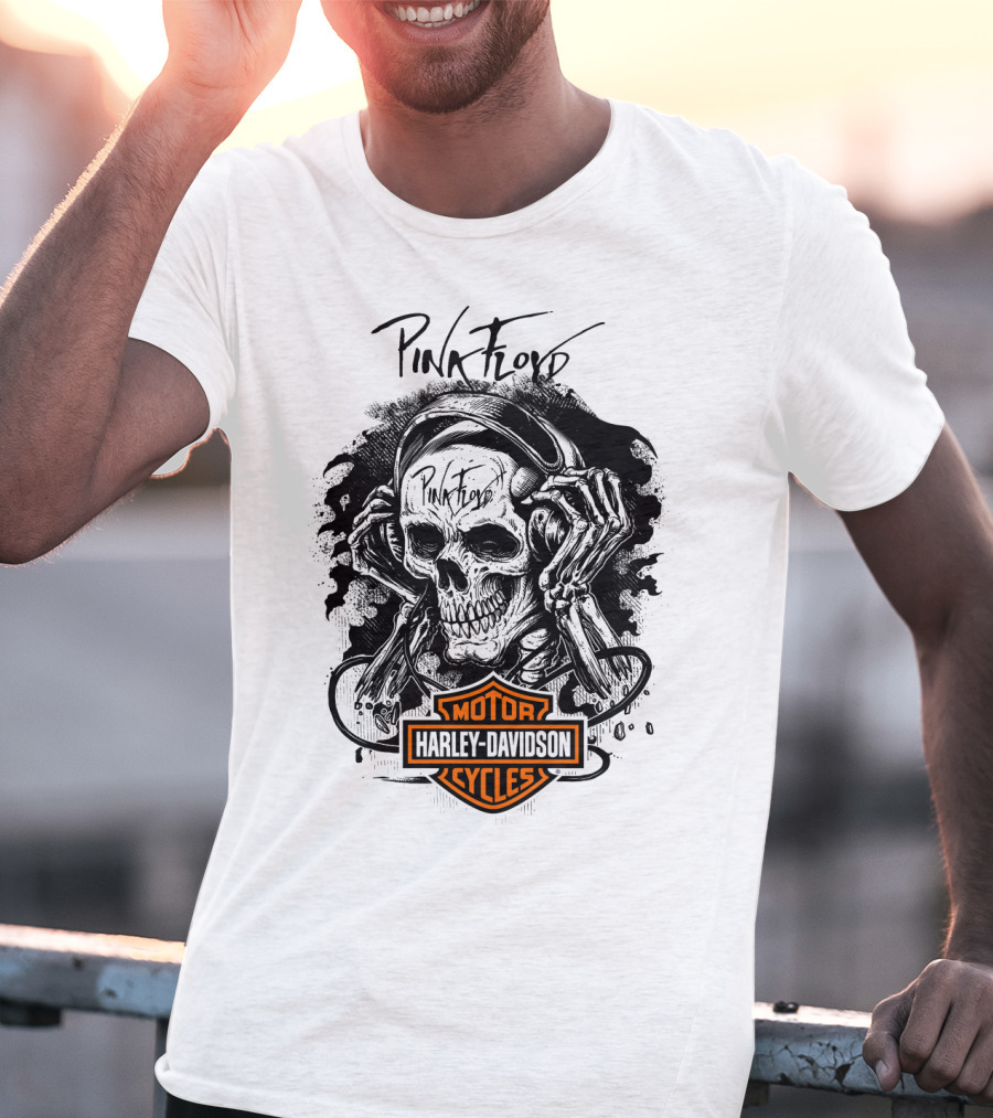 Pink Floyd Harley Davidson Skull With Headphones T-Shirt