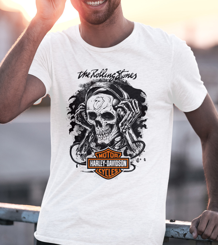 The Rolling Stones Harley Davidson Motor Cycles Skull Art T-Shirt