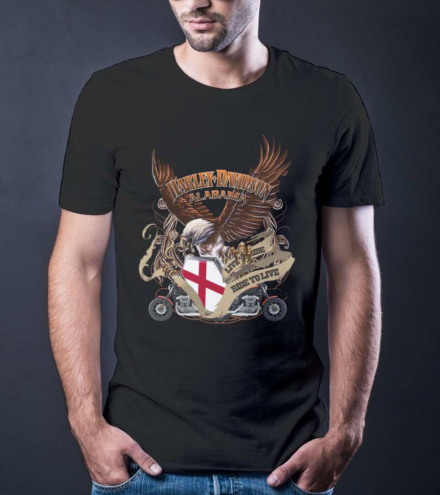 Harley Davidson Alabama Live To Ride Eagle Shield Motorcycle T-Shirt