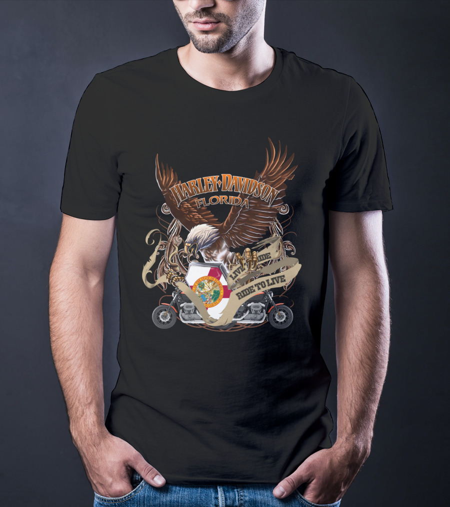 Harley Davidson Florida Live To Ride Eagle And Motorcycle Seal T-Shirt