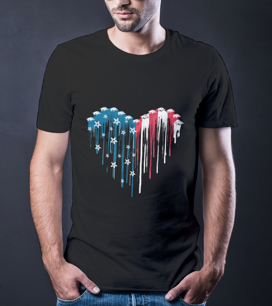Arkansas Razorbacks Dripping American Flag Heart T-Shirt
