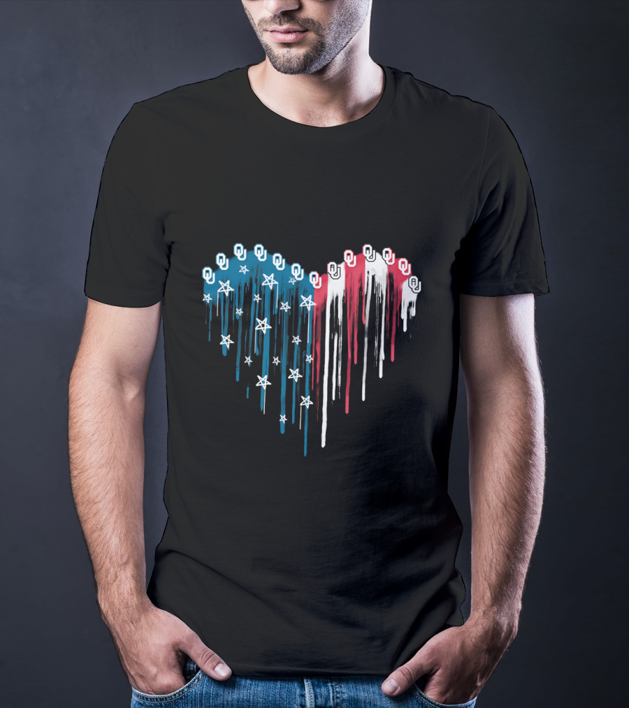 Oklahoma Sooners Dripping Flag Heart Stars T-Shirt