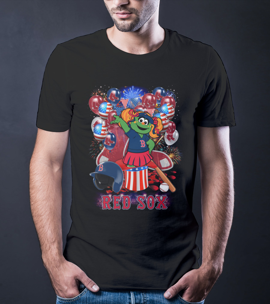 Boston Red Sox Patriotic Mascot Celebration Baseball Balloons Fireworks T-Shirt