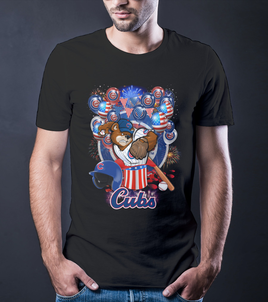 Mlb Chicago Cubs Fireworks Bear And Baseball Celebration T-Shirt