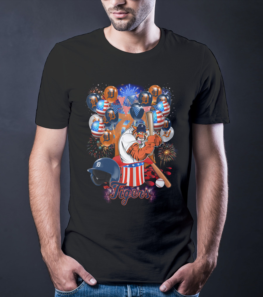Mlb Detroit Tigers Patriotic Celebration Baseball Fireworks T-Shirt