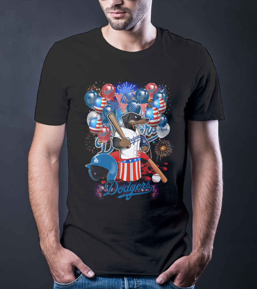 Mlb Los Angeles Dodgers Patriotic Celebration With Fireworks And Balloons T-Shirt