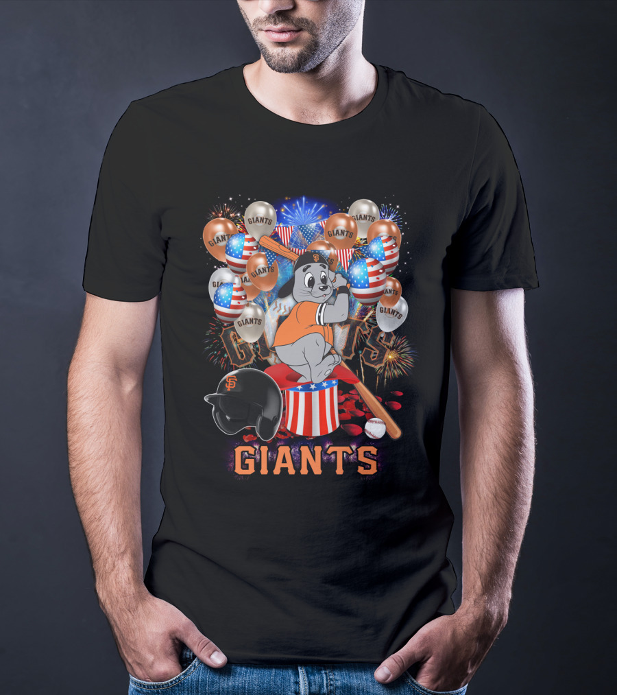 Mlb San Francisco Giants Fireworks Balloons Baseball Bat Helmet T-Shirt