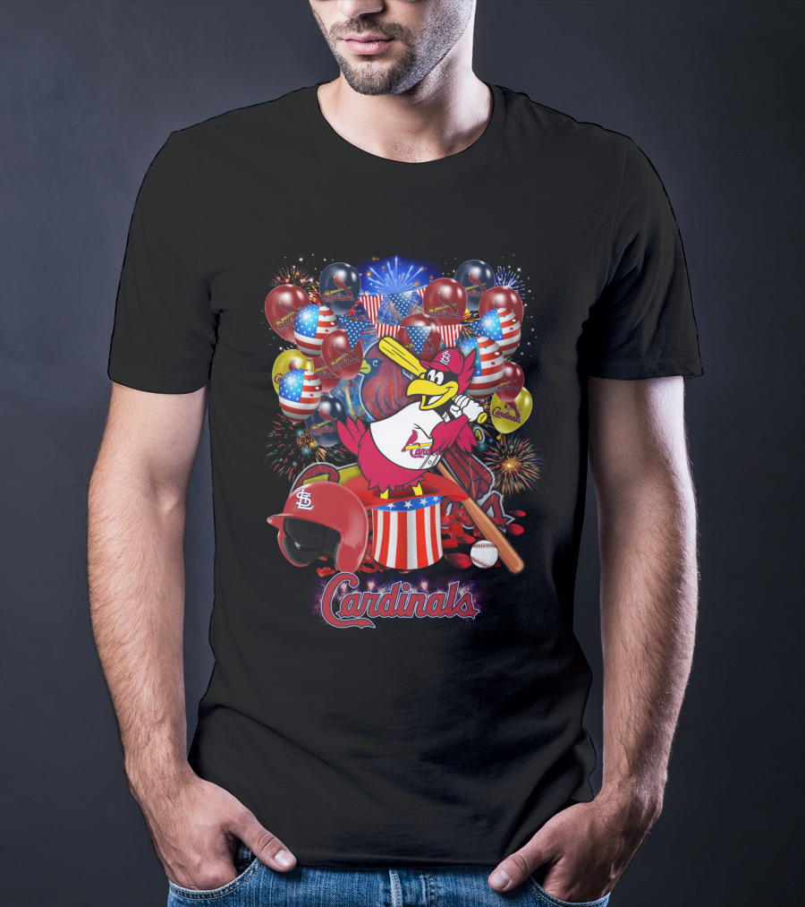 St Louis Cardinals Patriotic Fireworks And Balloons T-Shirt