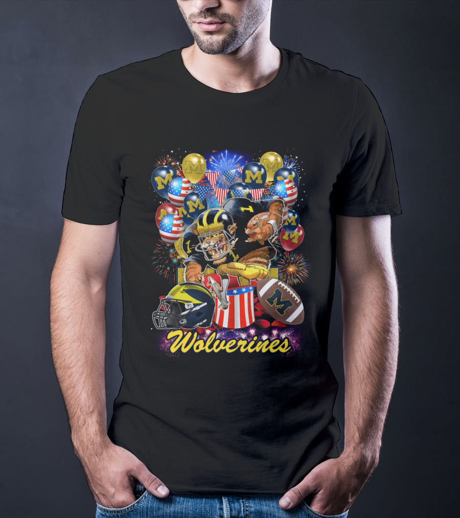 Ncaa Michigan Wolverines Fireworks And Balloons Celebration T-Shirt