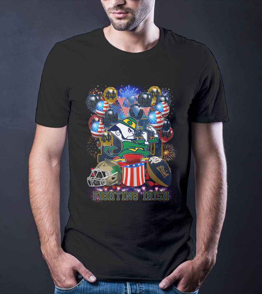 Ncaa Notre Dame Fighting Irish Notre Dame Leprechaun Fireworks Balloons Football Helmet T-Shirt