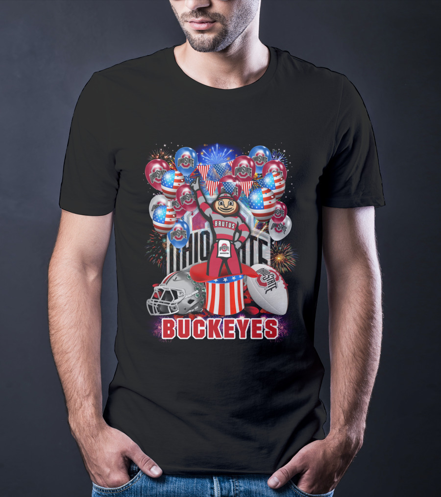 Ncaa Ohio State Buckeyes Brutus Mascot Fireworks And Balloons Celebration T-Shirt