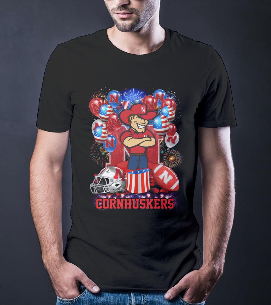 Ncaa Nebraska Cornhuskers Fireworks Balloons Football Helmet T-Shirt