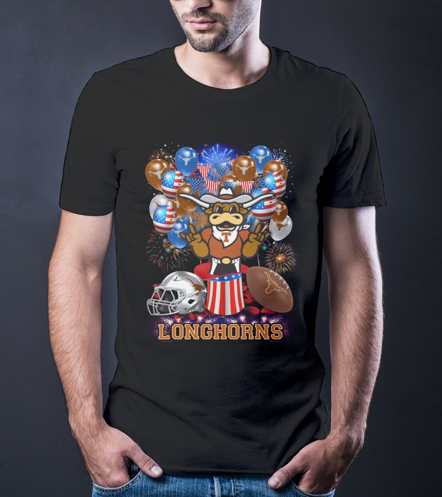 Ncaa Texas Longhorns Mascot Fireworks Balloons Helmet Football T-Shirt