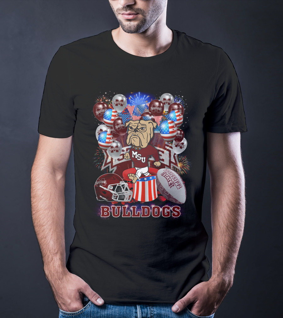 Msu Mississippi State Bulldogs Helmet Fireworks Football T-Shirt
