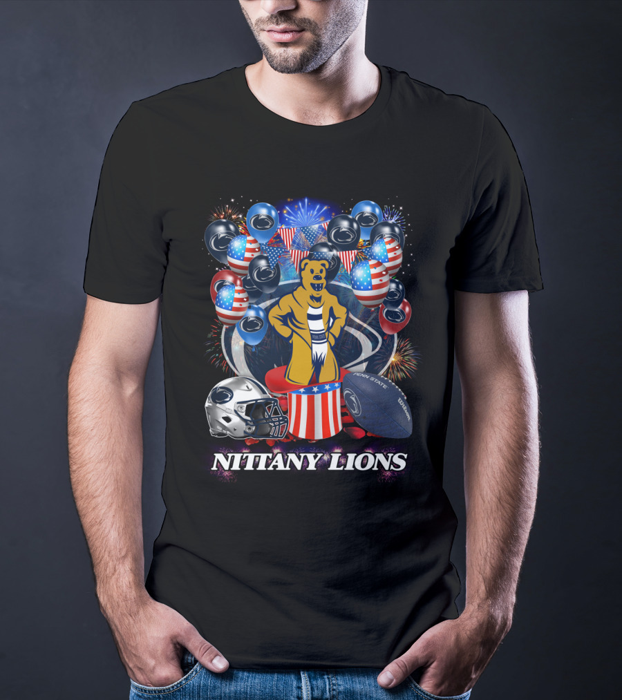 Penn State Nittany Lions Football Spirit With Patriotic Balloons And Fireworks T-Shirt
