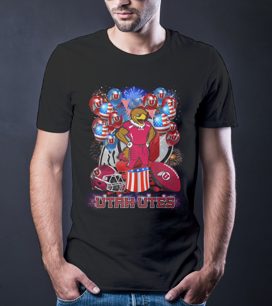Utah Utes Patriotic Eagle Mascot And Football Helmet T-Shirt