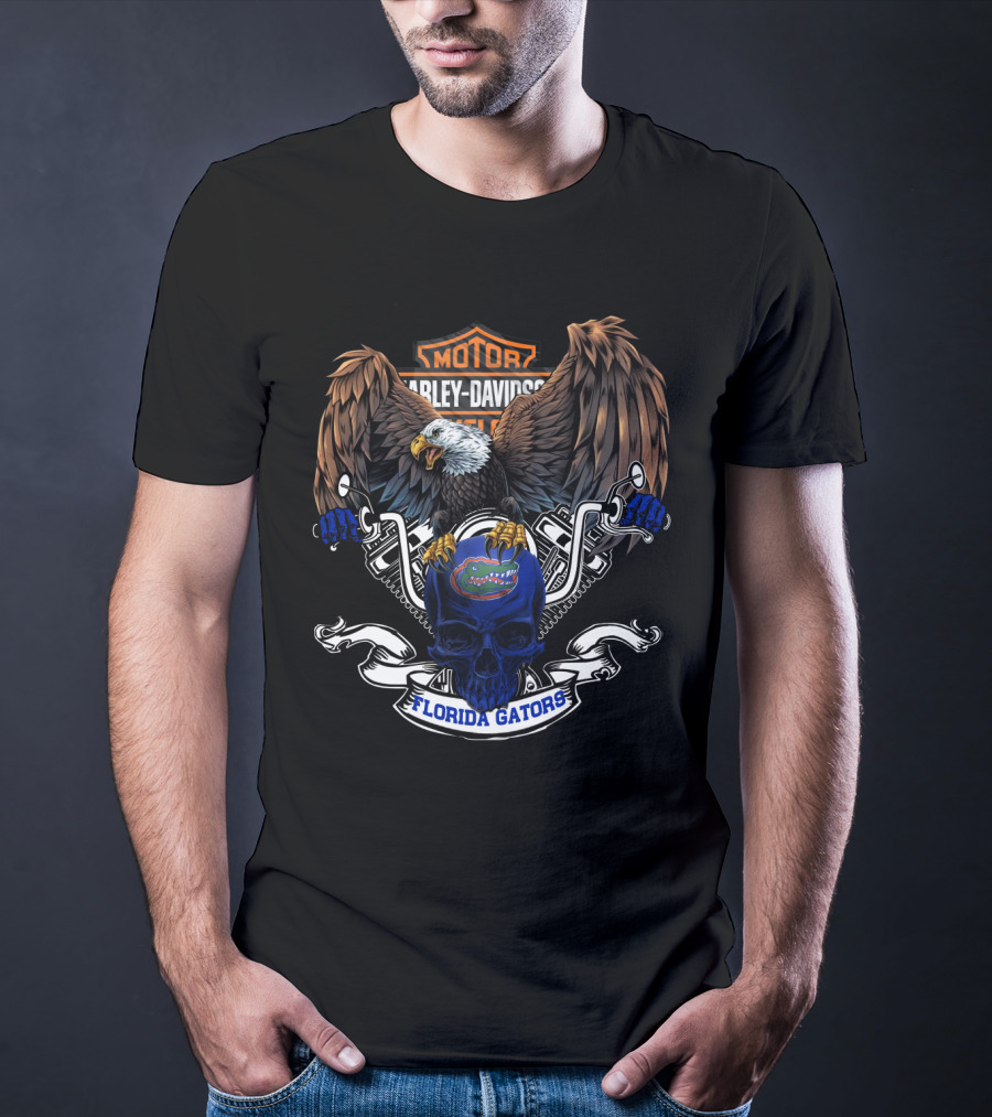 Ncaa Florida Gators Harley Davidson Eagle Skull T-Shirt