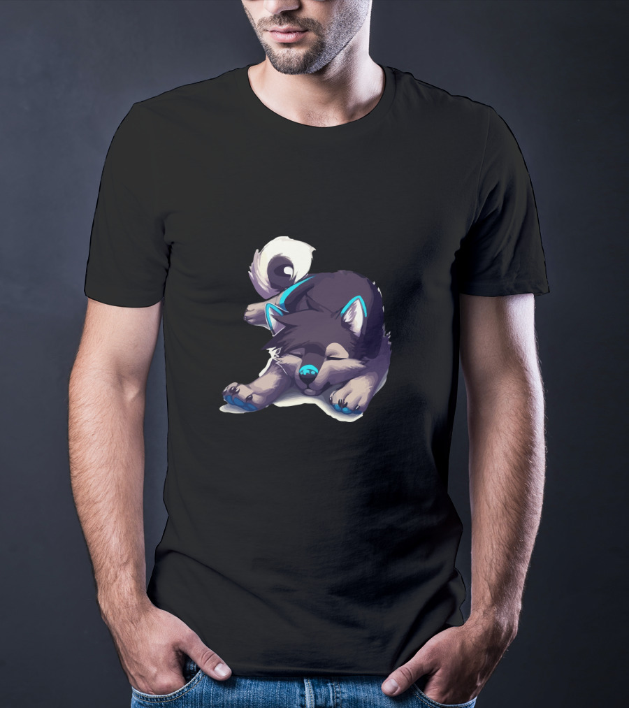 Gorgeous Dog Sleeping With Blue Ears And Tail Highlights T-Shirt