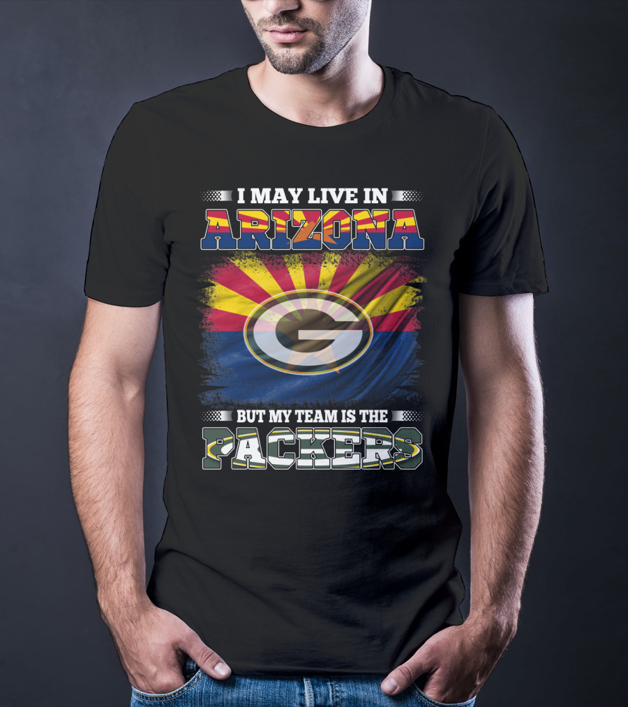 Arizona Living Packers Loyalty With Iconic Green Bay Logo And Flag Background T-Shirt