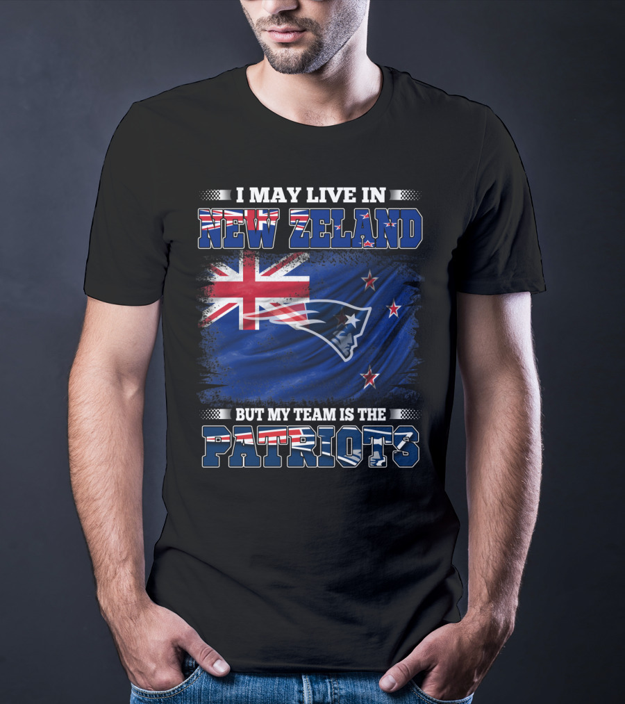 Patriots Fan Living In New Zealand With New England Logo And Flag Elements T-Shirt