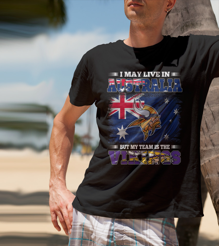 I May Live In Australia But My Team Is The Vikings Nordic Warrior And Australian Flag Fusion T-Shirt