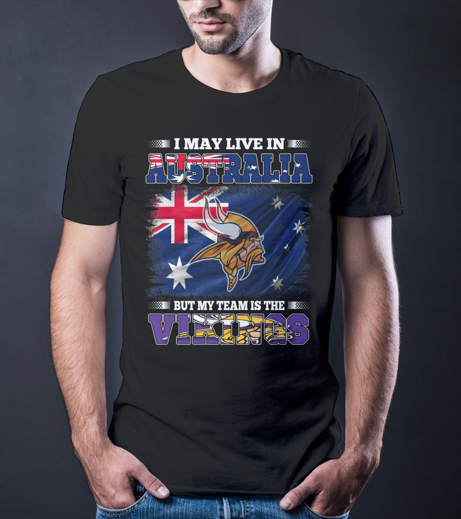 I May Live In Australia But My Team Is The Vikings Nordic Warrior And Australian Flag Fusion T-Shirt