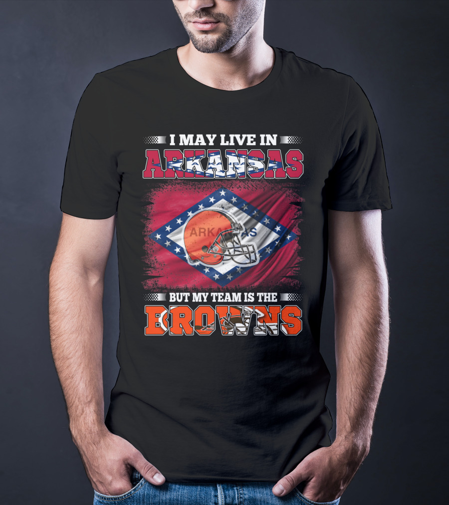 I May Live In Arkansas But My Team Is The Browns Football Helmet Flag T-Shirt