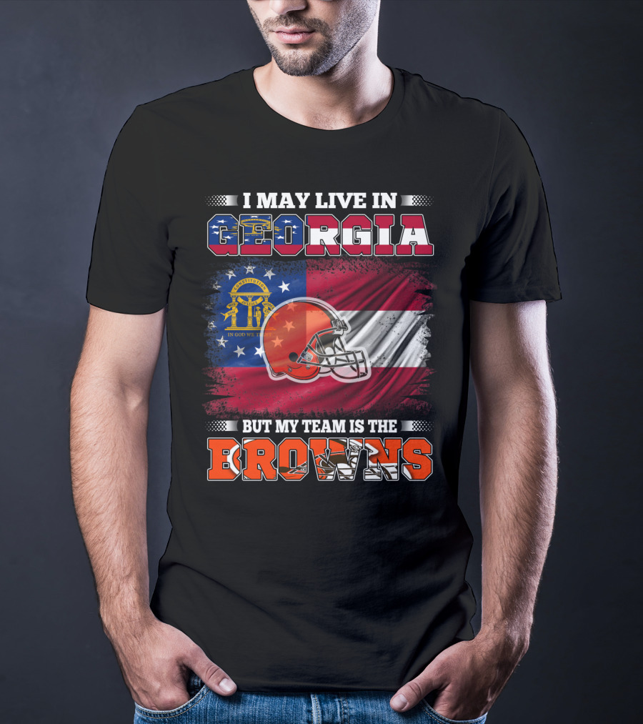 I May Live In Georgia But My Team Is The Browns Football Helmet Flag T-Shirt