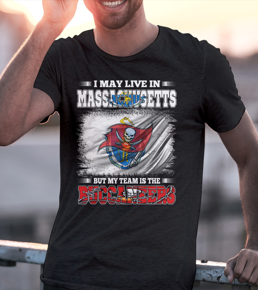 Massachusetts Resident Supporting Buccaneers With Flag And Skull T-Shirt