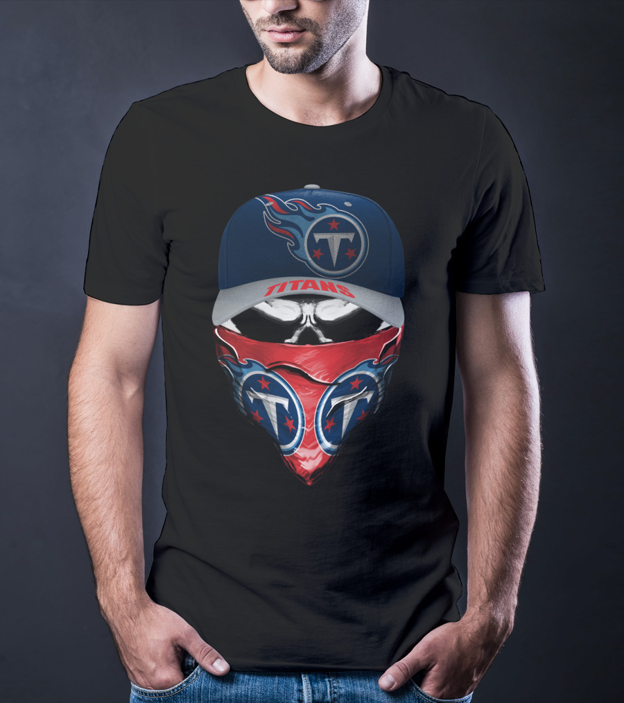 Tennessee Titans Skull With Logo Cap And Bandana T-Shirt