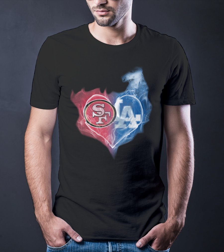 49ers SF And LA Dodgers Heart Fusion T-Shirt