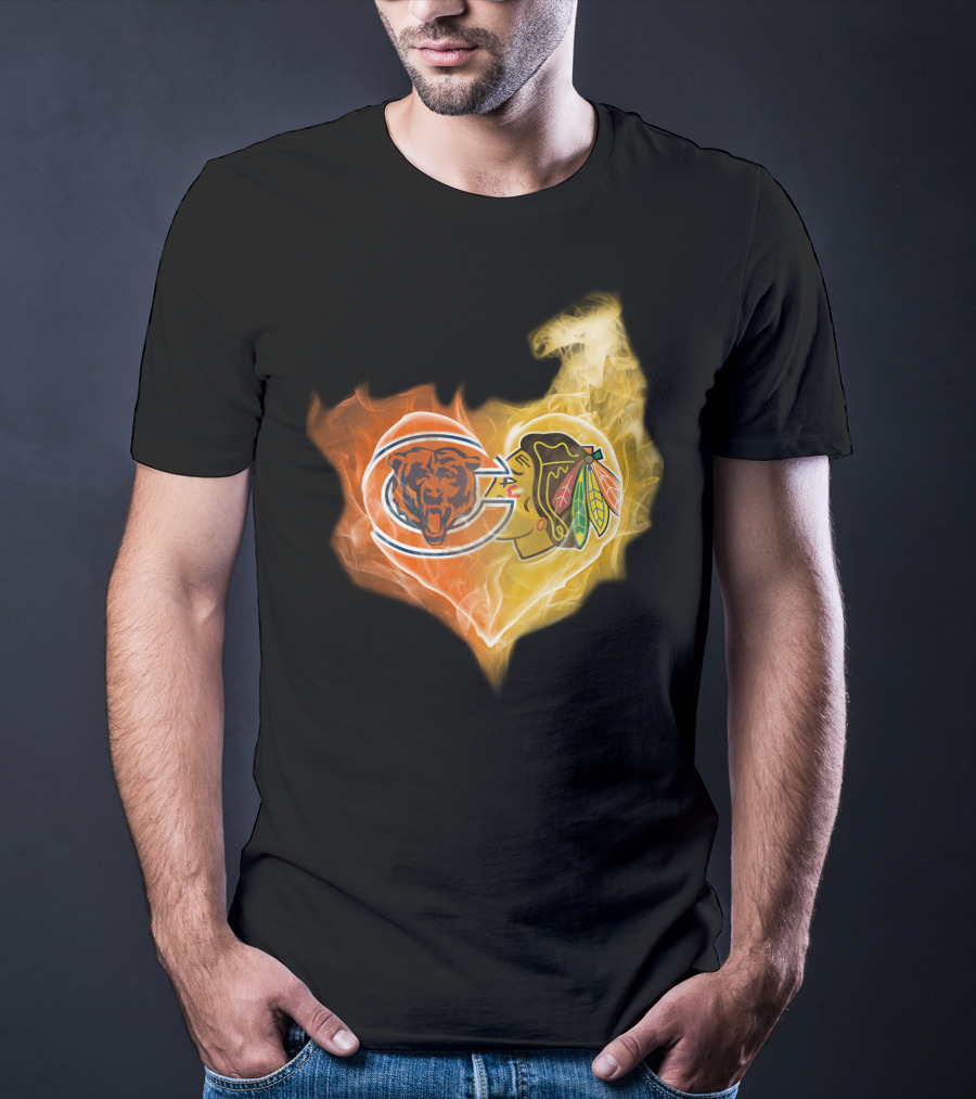 Bears Chicago Blackhawks Fire Heart T-Shirt