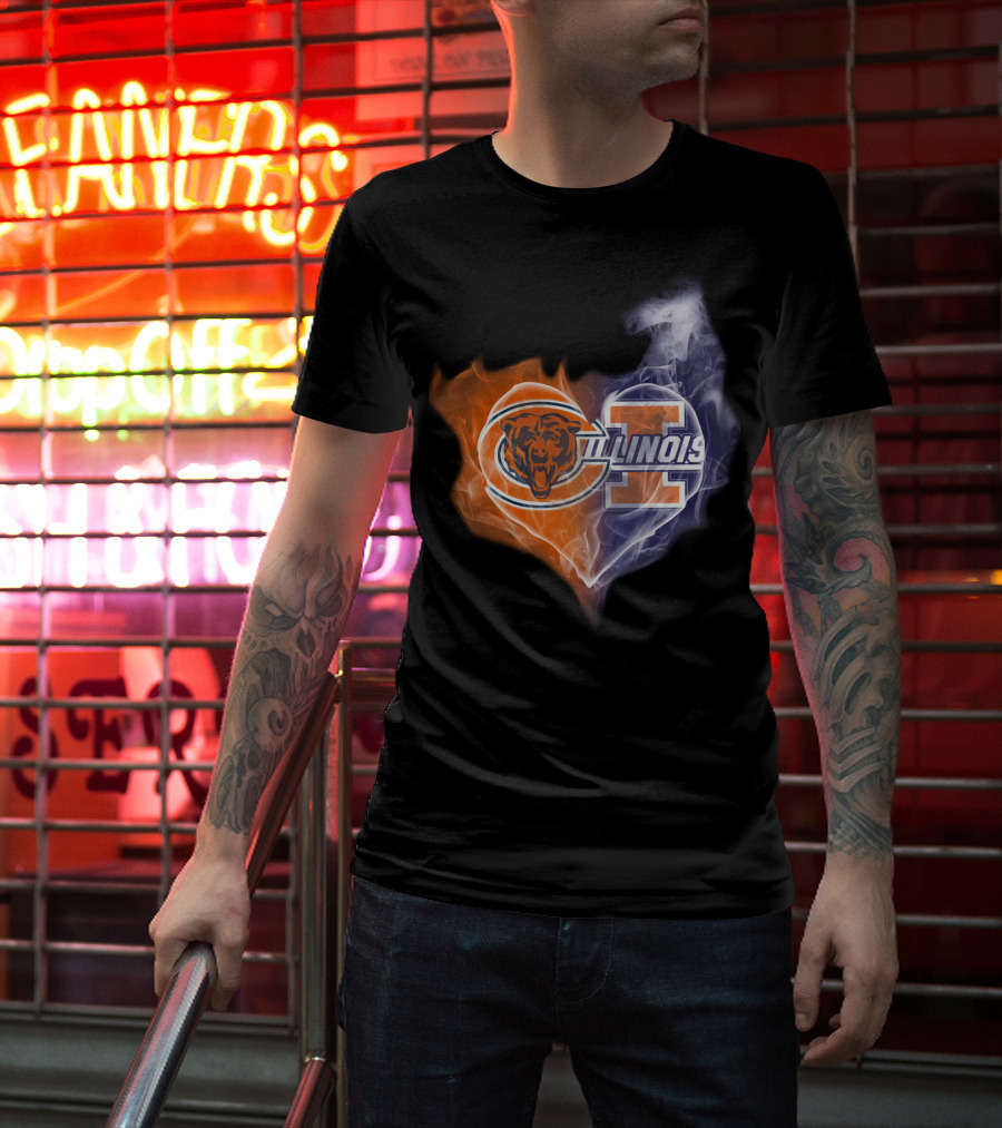 Chicago Bears Illinois Fighting Illini Heart Smoke T-Shirt