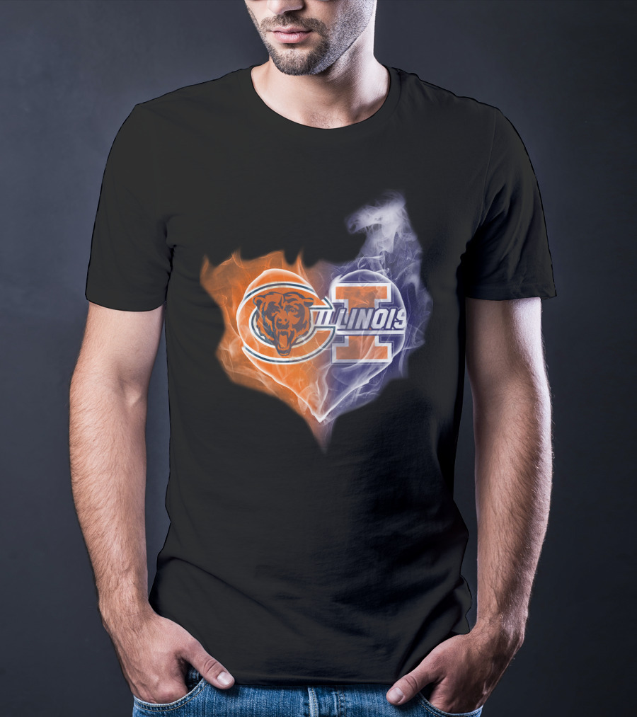 Chicago Bears Illinois Fighting Illini Heart Smoke T-Shirt