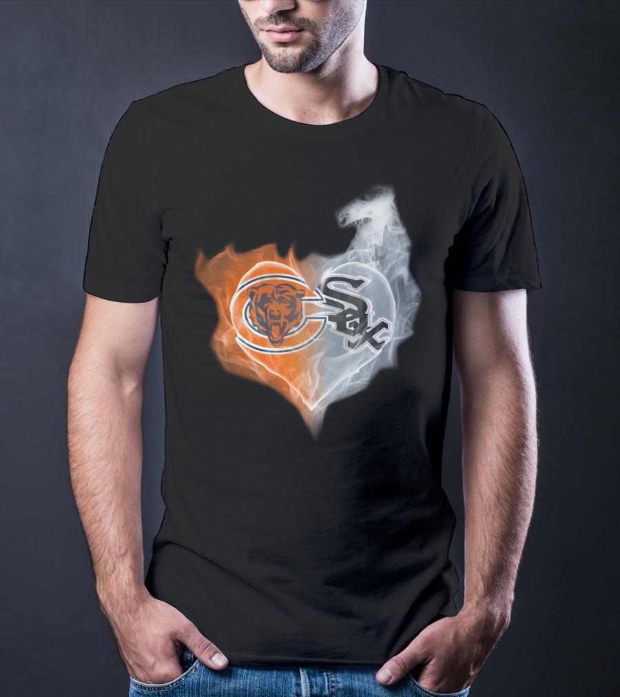 Bears White Sox Heart Logo Fire And Smoke Fusion T-Shirt