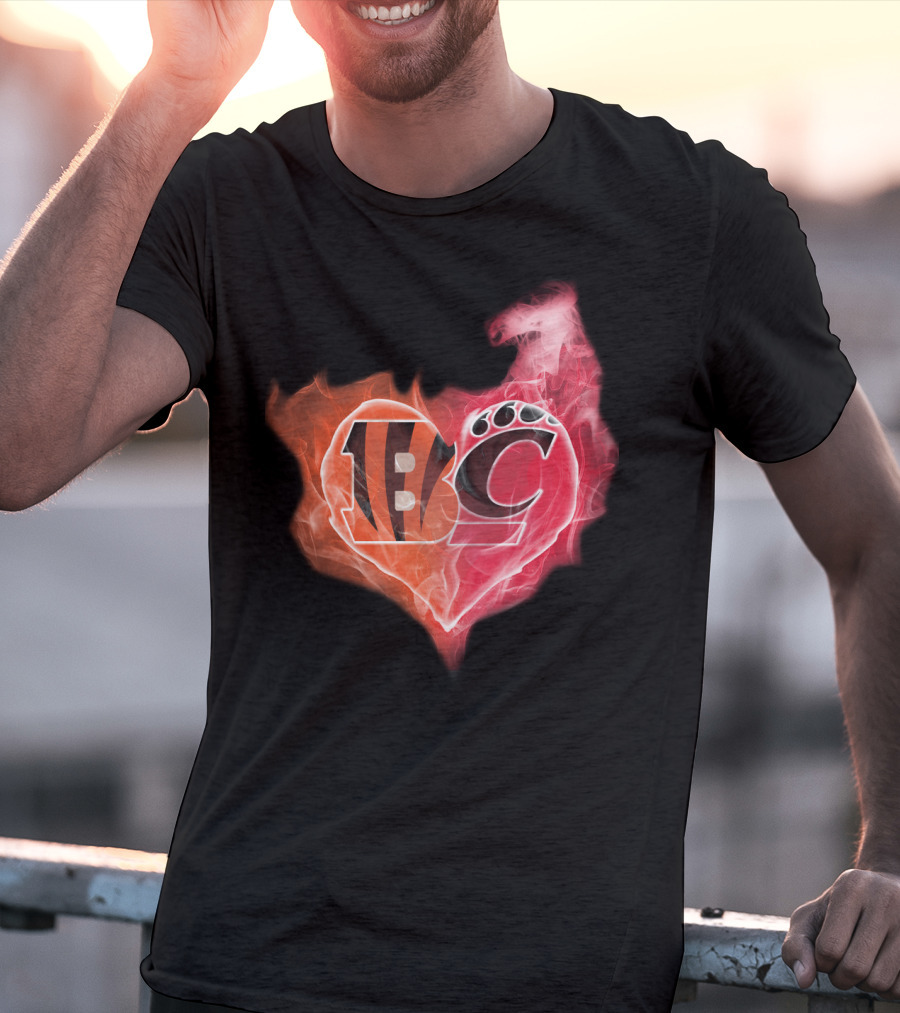 Bengals Cincinnati Bearcats Heart Paw Flame T-Shirt