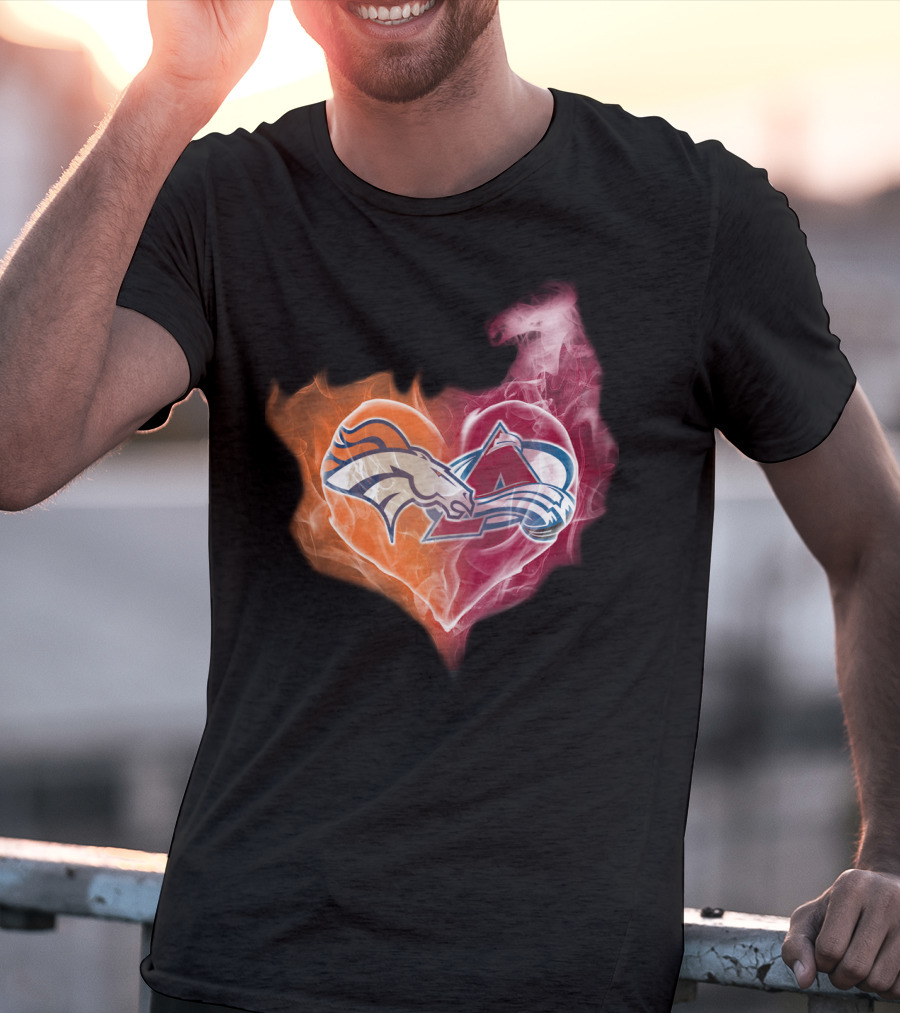 Broncos Colorado Avalanche Heart Flame T-Shirt