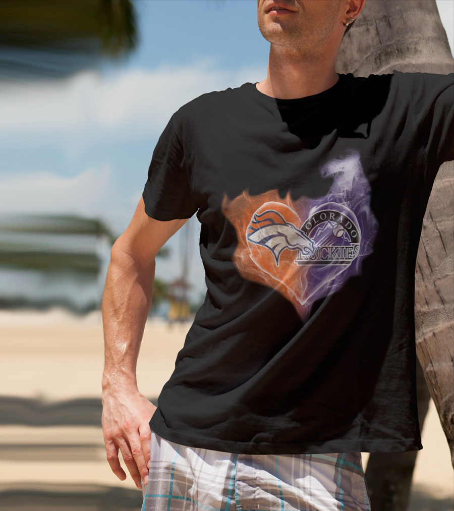 Broncos Colorado Rockies Heart Logo NFL MLB Smoke T-Shirt