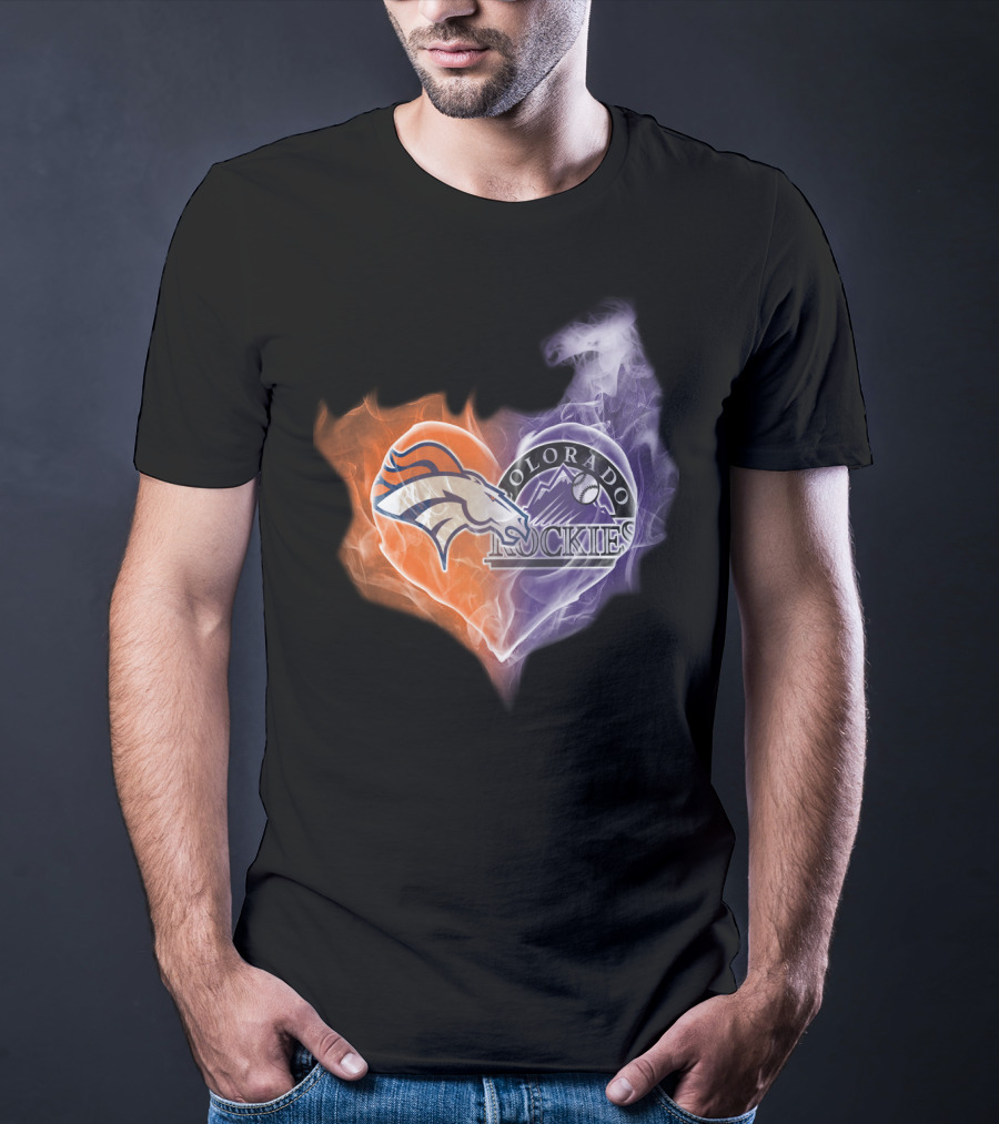 Broncos Colorado Rockies Heart Logo NFL MLB Smoke T-Shirt