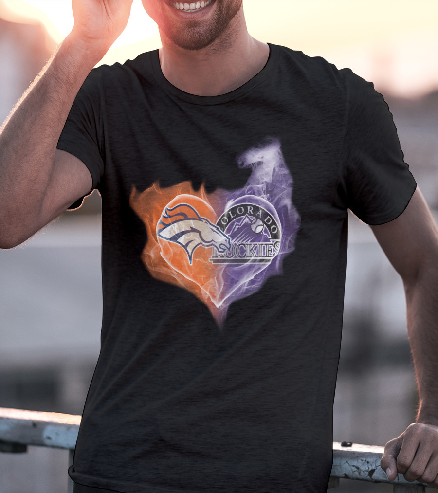 Broncos Colorado Rockies Heart Logo NFL MLB Smoke T-Shirt