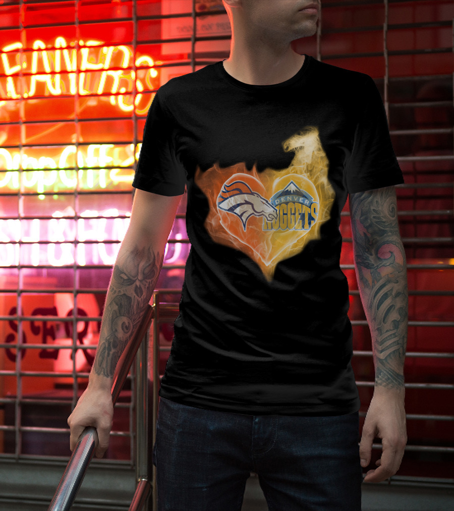 Denver Broncos Nuggets Heart Flame Fusion T-Shirt