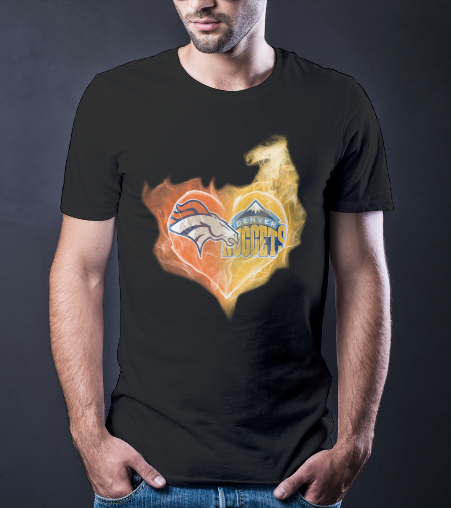 Denver Broncos Nuggets Heart Flame Fusion T-Shirt