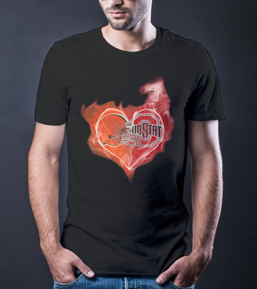 Browns Ohio State Buckeyes Flaming Heart T-Shirt