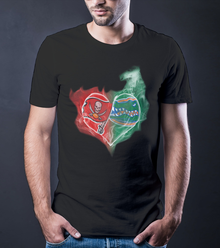 Buccaneers And Florida Gators Heart Smoke Logo Combination T-Shirt